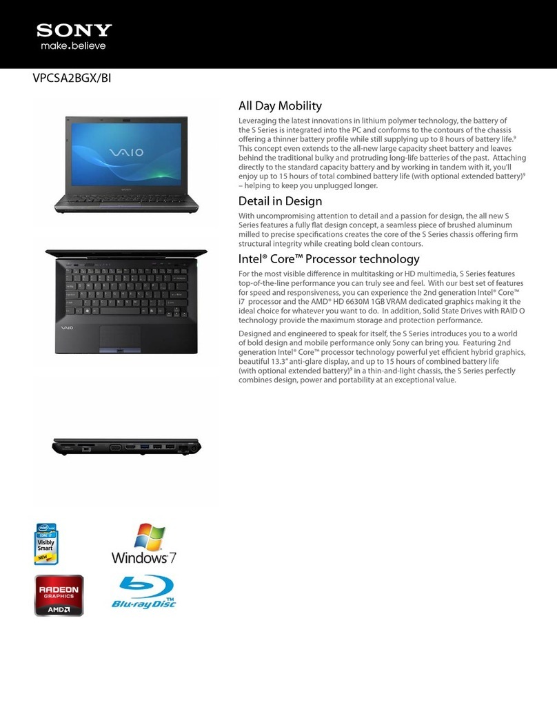 Sony VAIO VPCSA2BGXBI Specifications
