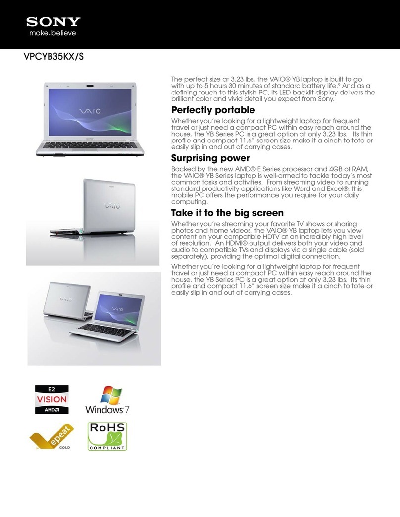 Sony VAIO VPCYB35KX/S Specifications