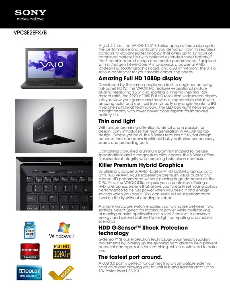 Sony VAIO VPCSE2EFX/B Specifications