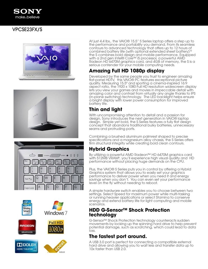 Sony VAIO VPCSE23FX/S Specifications