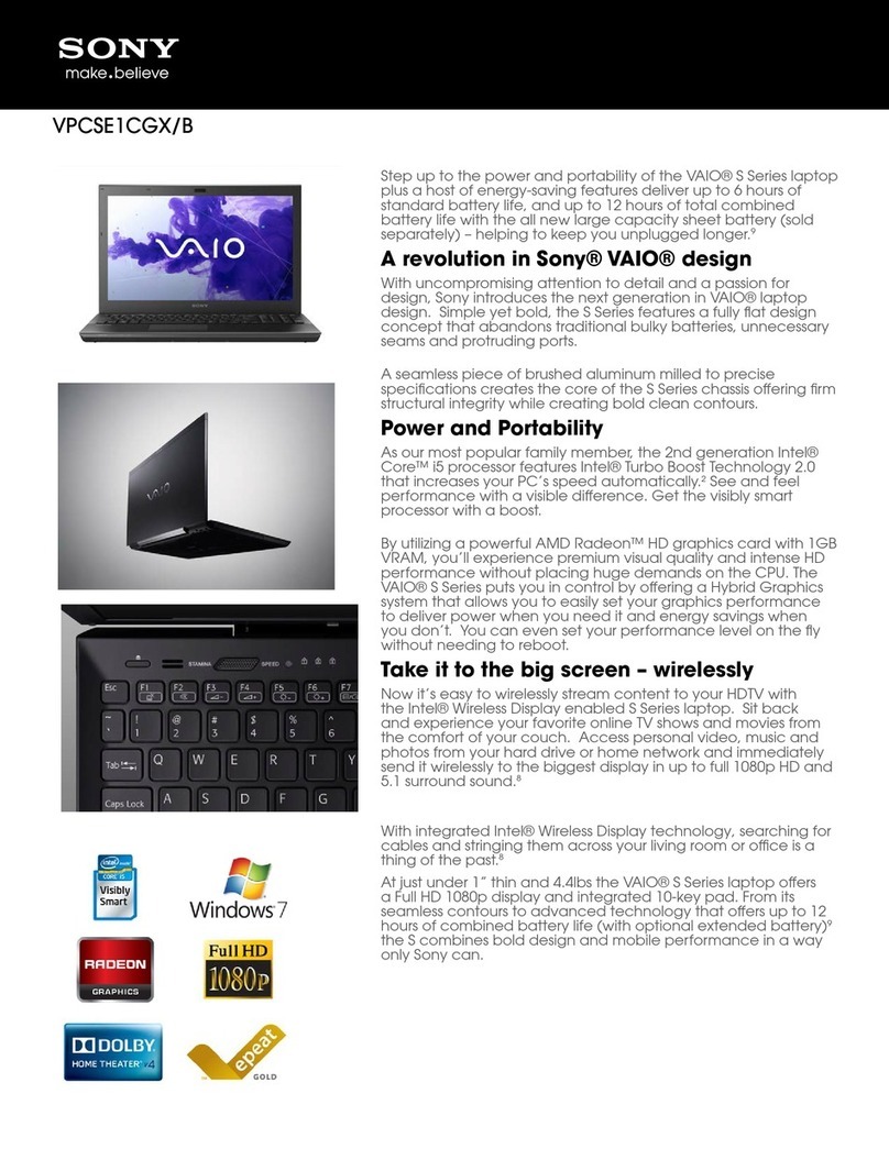 Sony VAIO VPCSE1CGX/B Specifications