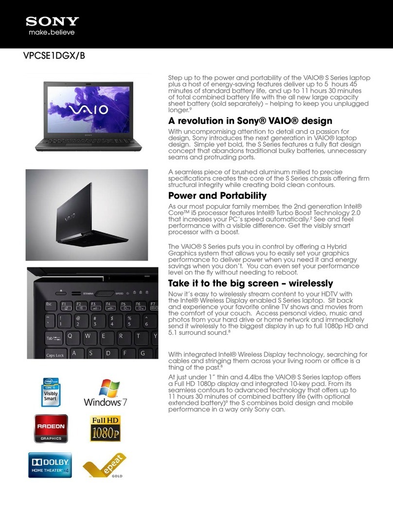Sony VAIO VPCSE1DGX/B Specifications