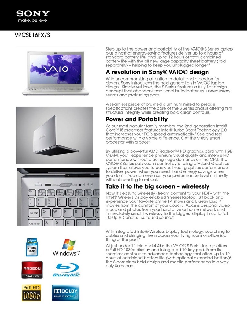 Sony VAIO VPCSE16FX/S Specifications