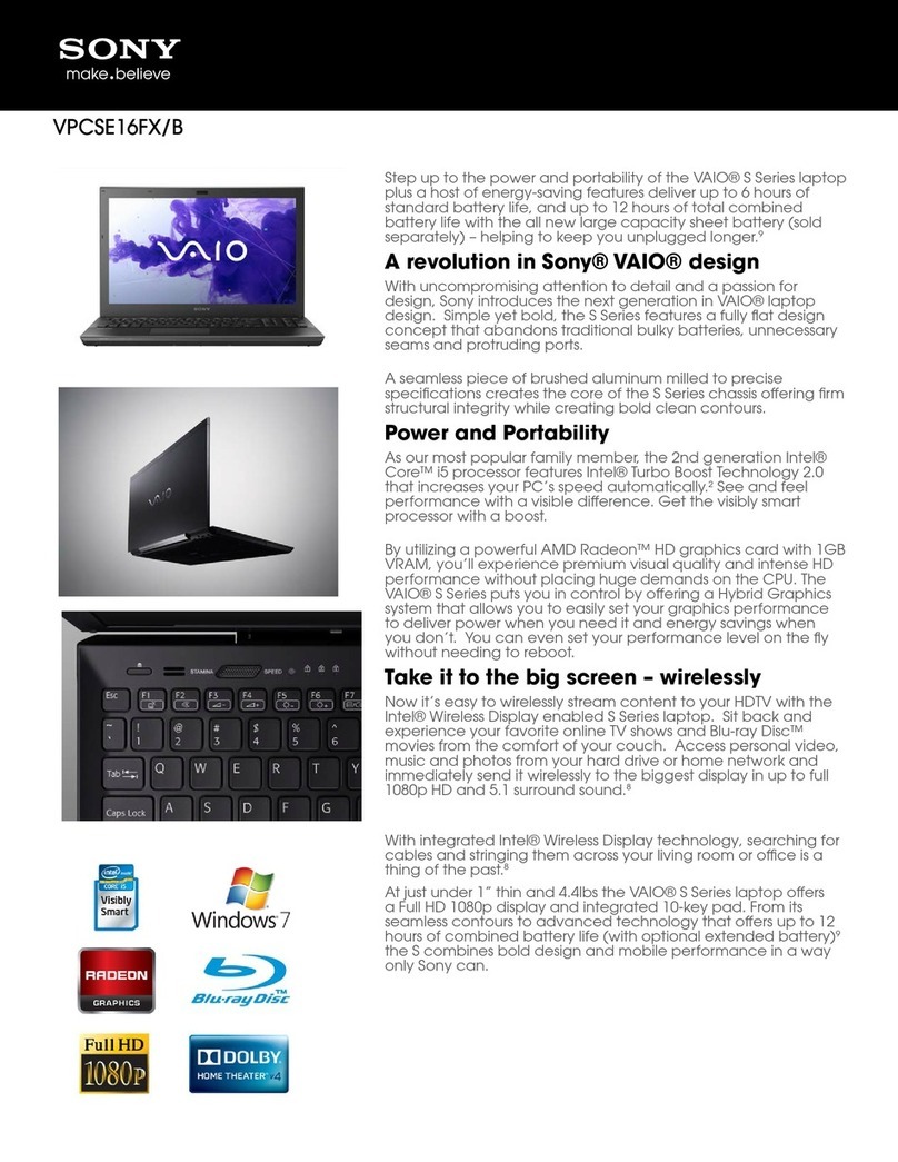 Sony VAIO VPCSE16FX/B Specifications
