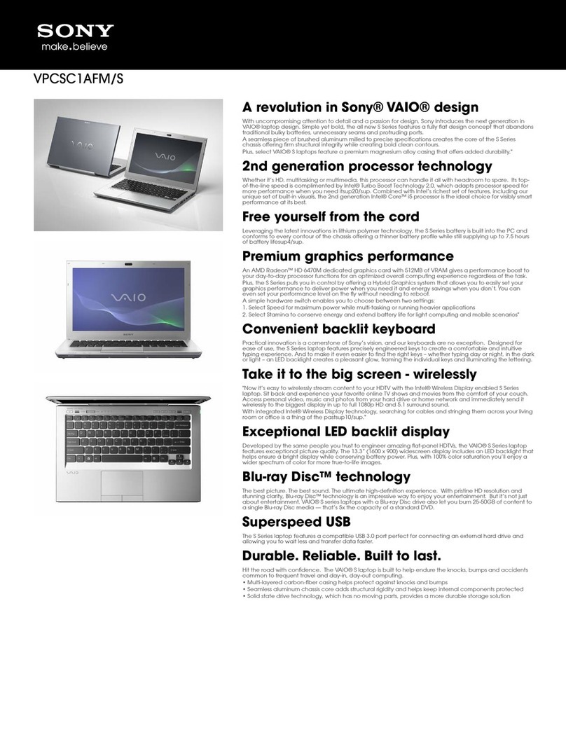 Sony VAIO VPCSC1AFM/S Specifications