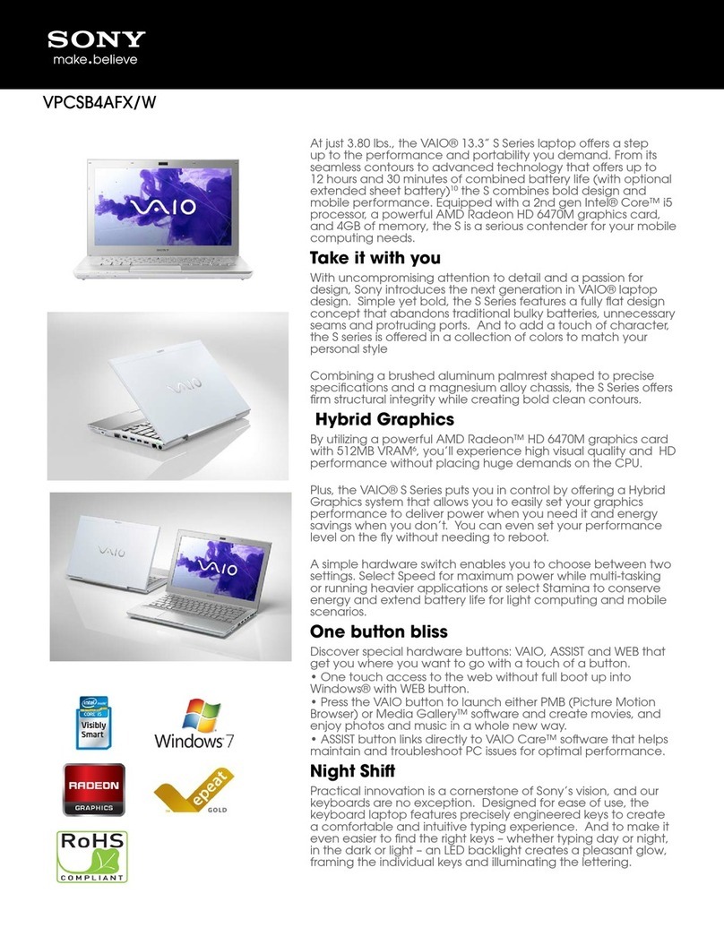 Sony VAIO VPCSB4AFX/W Specifications