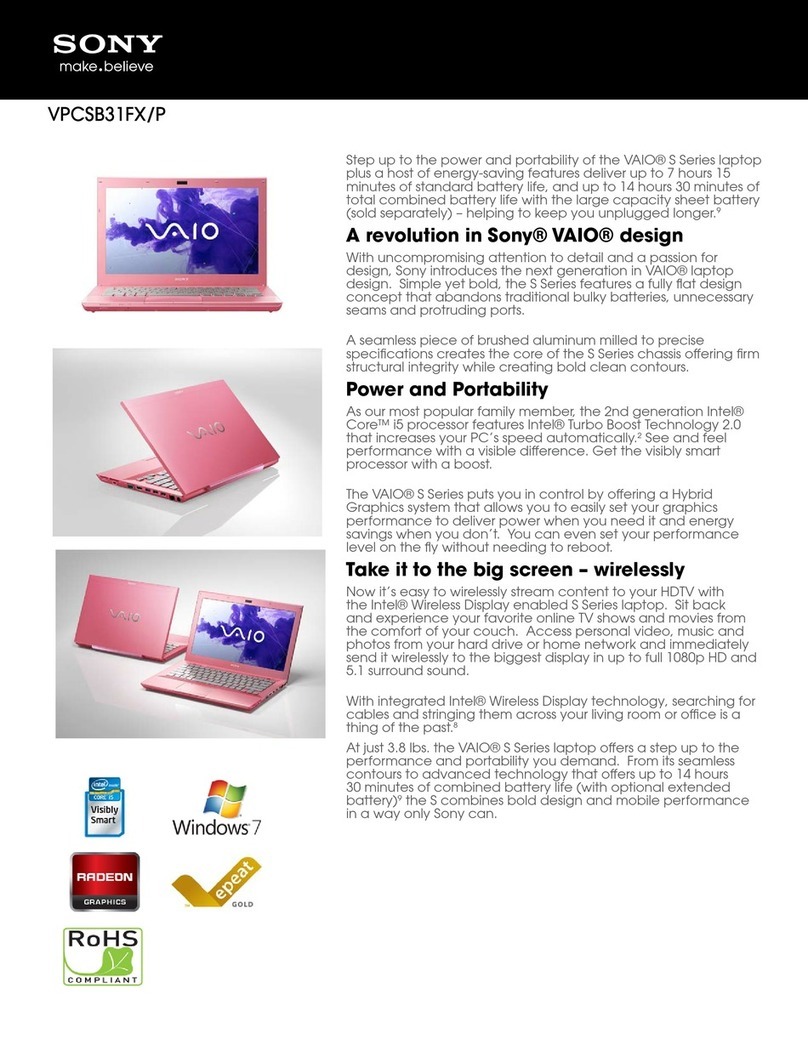 Sony VAIO VPCSB31FX/P Specifications