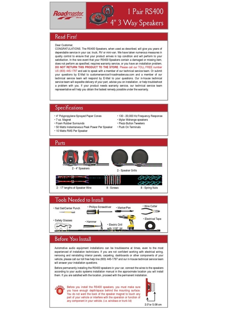 Roadmaster Car Component Speaker installation manual