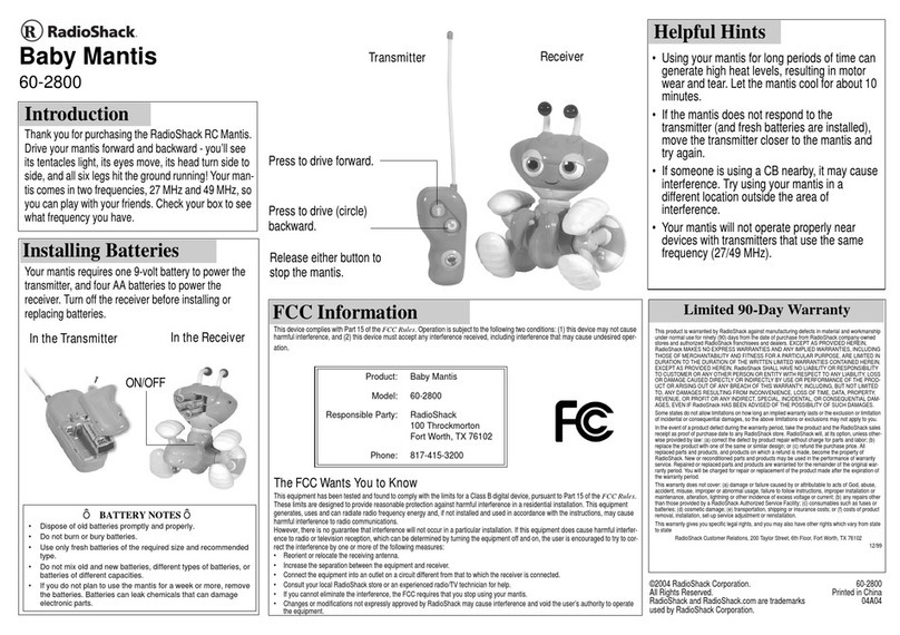 Radio Shack Baby Mantis 60-2800 user manual