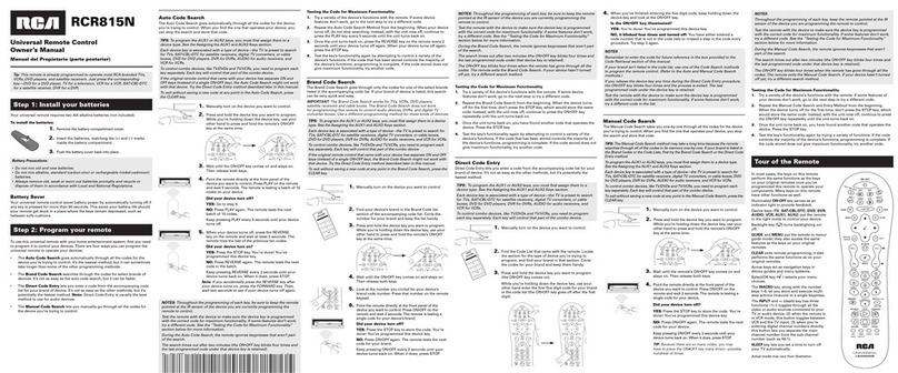 RCA RCR815 - Universal Remote Control User manual