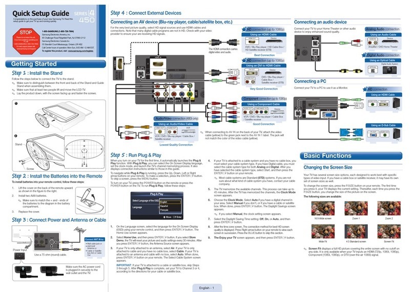 Samsung LN26C450E1D Quick setup guide