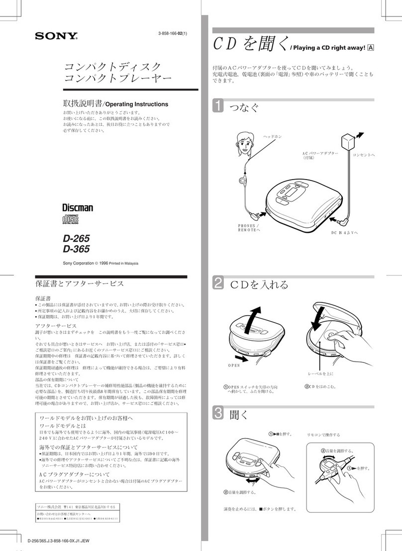 Sony Discman D-265 operating instructions