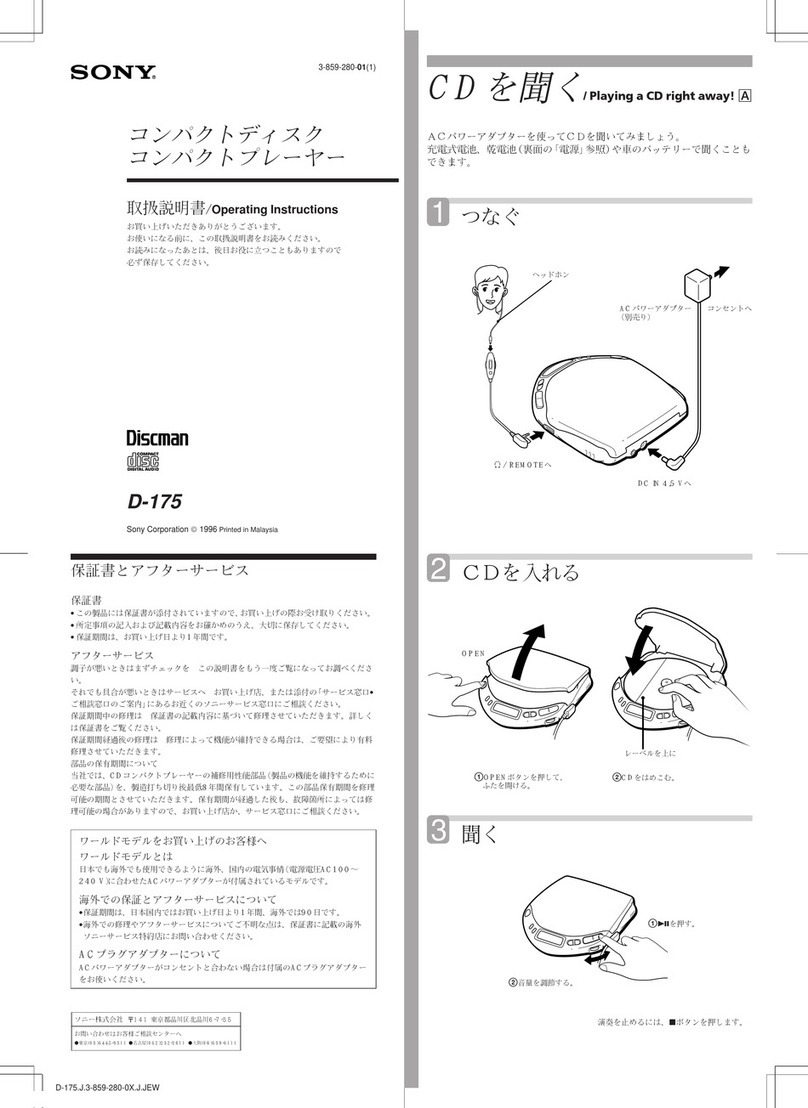 Sony Discman D-170AN operating instructions
