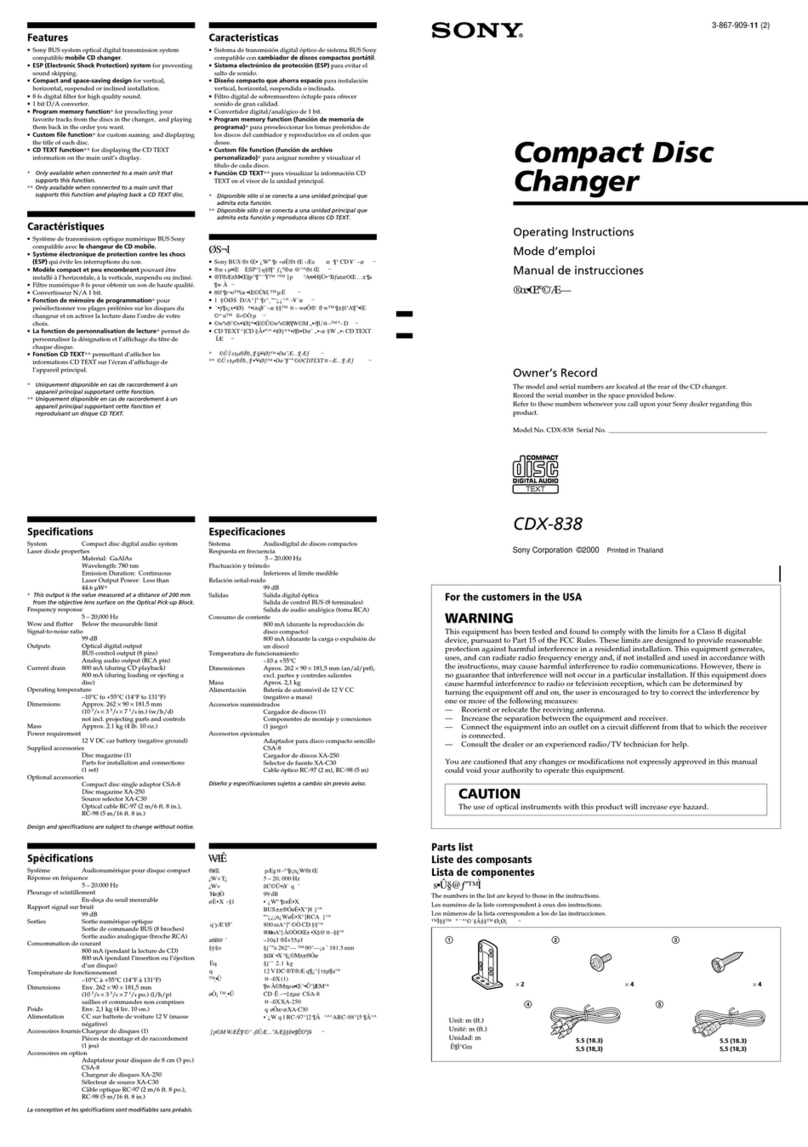 Sony CDX-838 - Compact Disc Changer System User manual