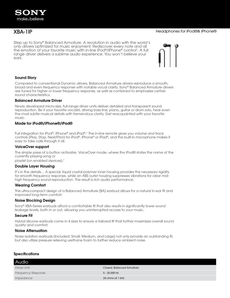 Sony XBA-1IP Specifications