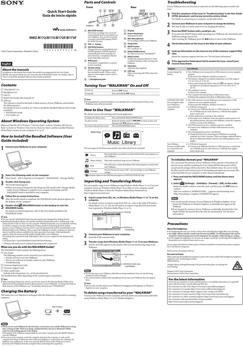 Sony Walkman NWZ-B172 User manual