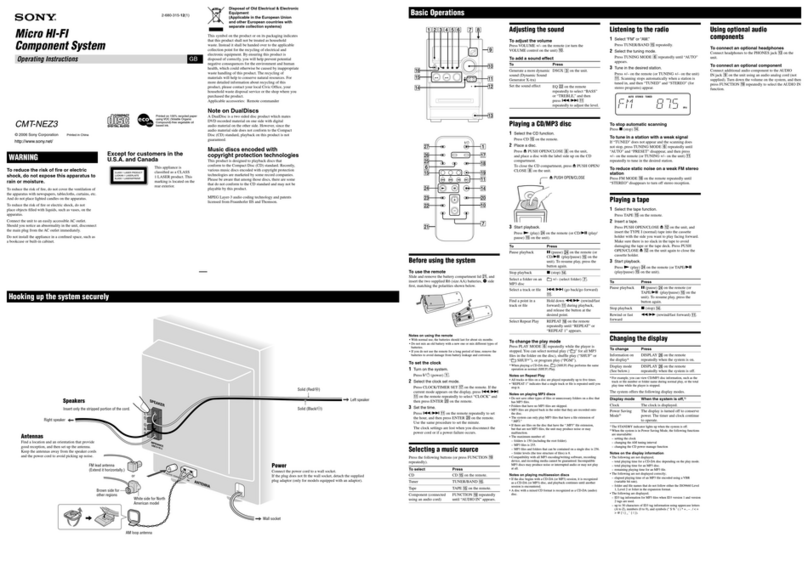 Sony CMT-NEZ3 - Micro Hi Fi Component System operating instructions