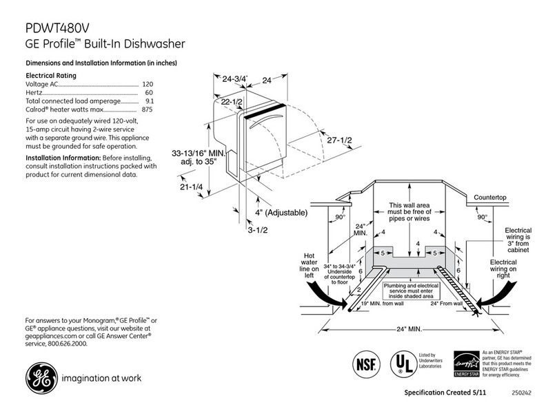 GE Profile PDWT480VSS Dimensions and installation information