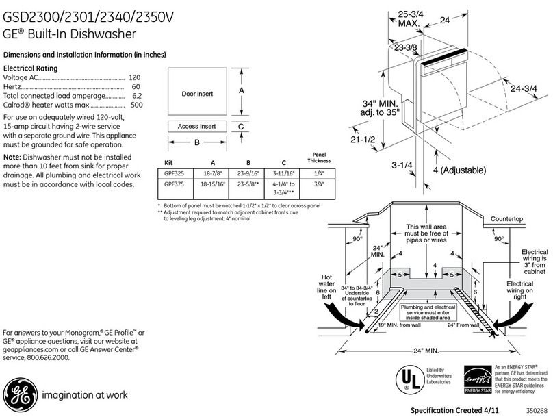 GE GSD2300V Dimensions and installation information GE GSD2300V Dimensions and installation information