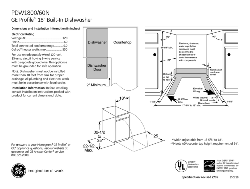 GE Spacemaker PDW1800N Dimensions and installation information