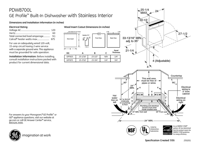 GE Profile PDW8700N Dimensions and installation information