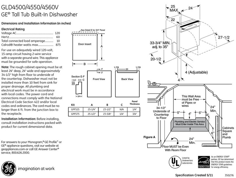 GE GLD4550VCS Dimensions and installation information