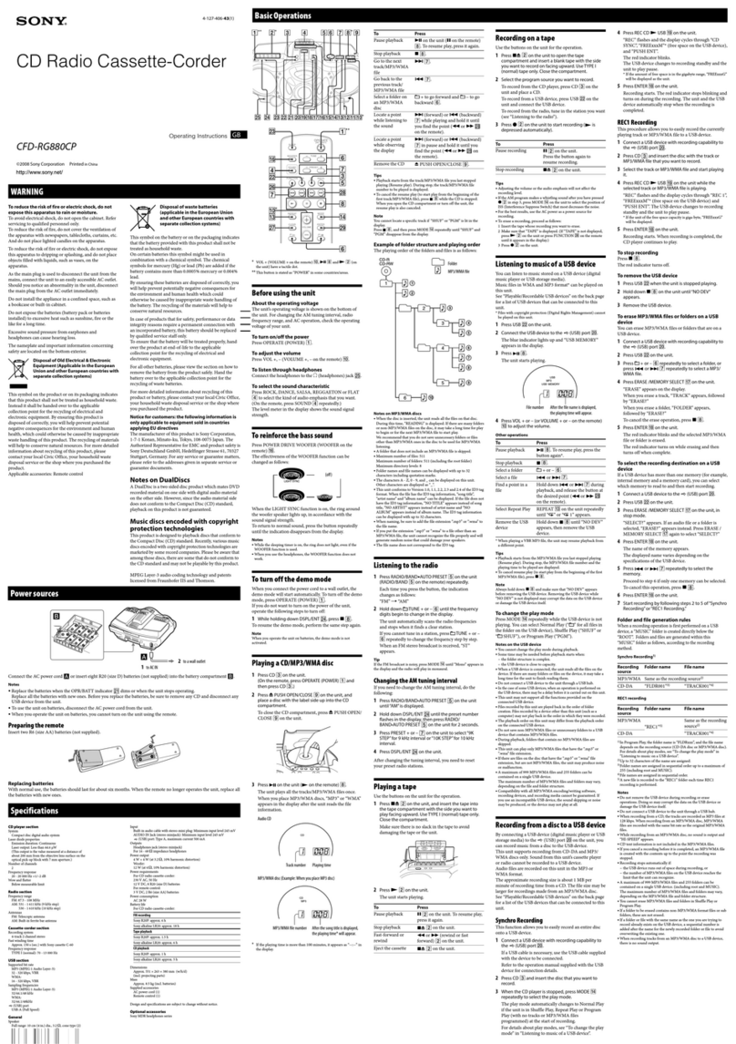 Sony CFD-RG880CP operating instructions