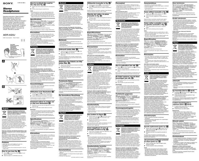 Sony MDR-AS20J operating instructions