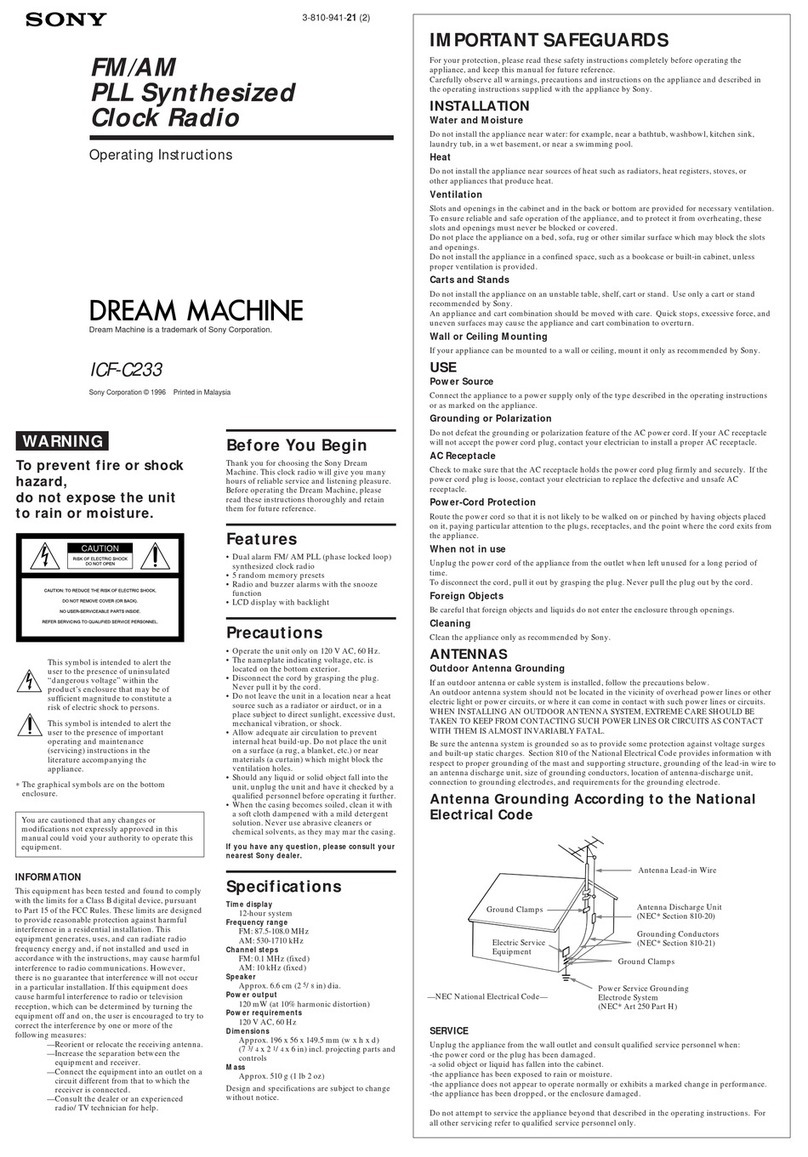 Sony Dream Machine ICF-C233 User manual