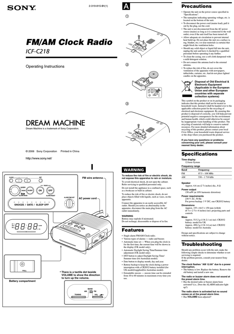 Sony Dream Machine ICF-C218 User manual