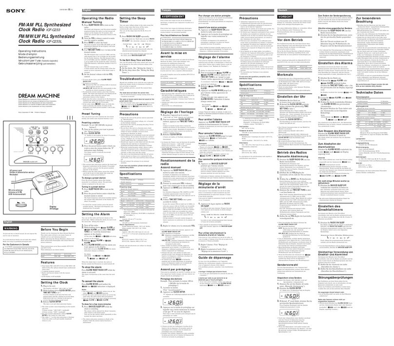 Sony Dream Machine ICF-C233 User manual