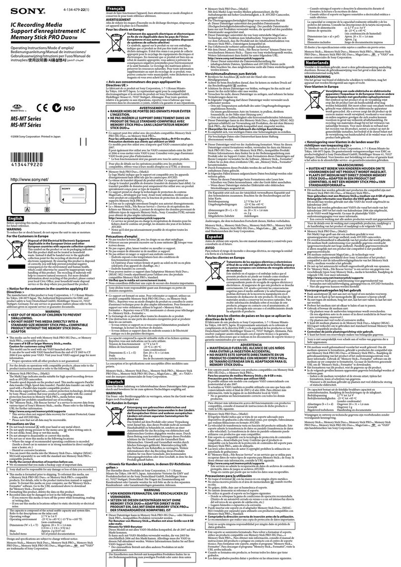 Sony MS-MT1G operating instructions
