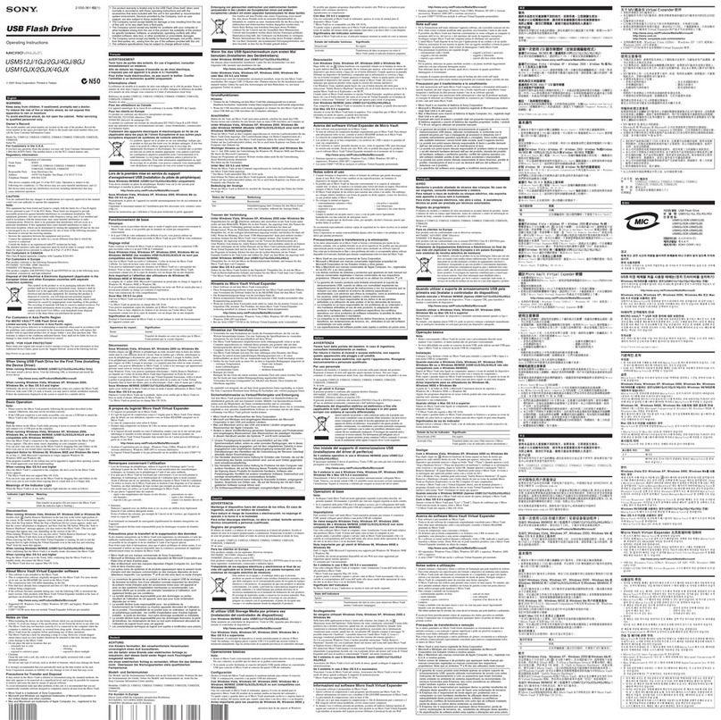 Sony MicroVault USM1GJ operating instructions