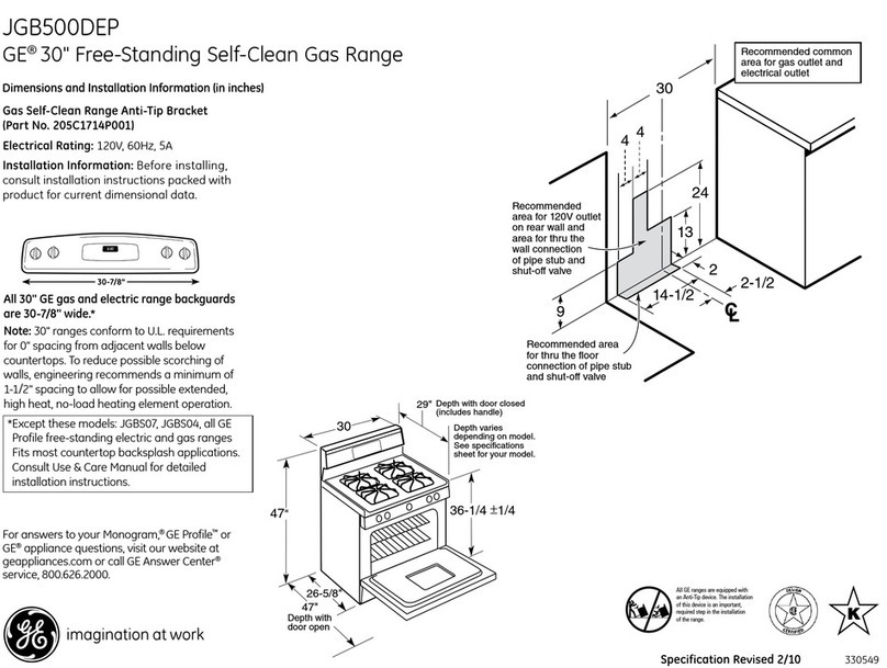 GE JGB500DEP Dimensions and installation information