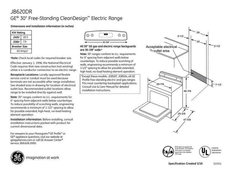 GE JB620DR Dimensions and installation information