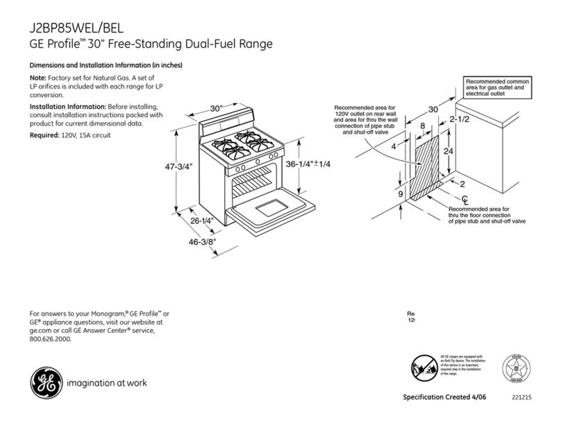 GE J2BP85 Dimensions and installation information