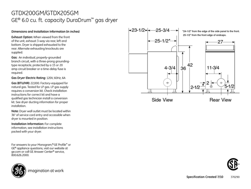 GE DuraDrum GTDX200GM Manual