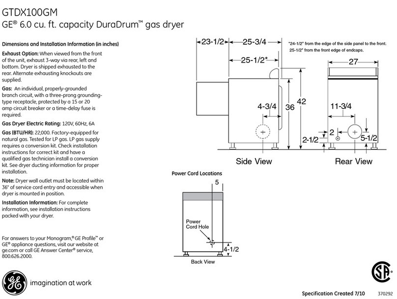 GE DuraDrum GTDX100GM Manual
