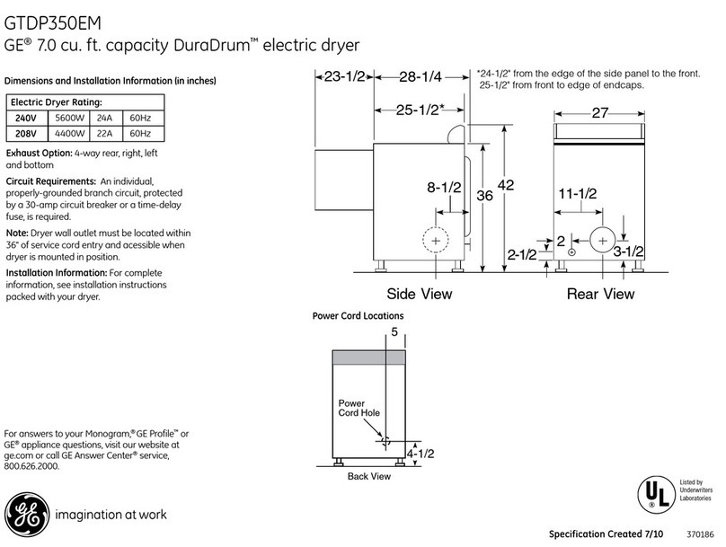 GE DuraDrum GTDP350EM Dimensions and installation information