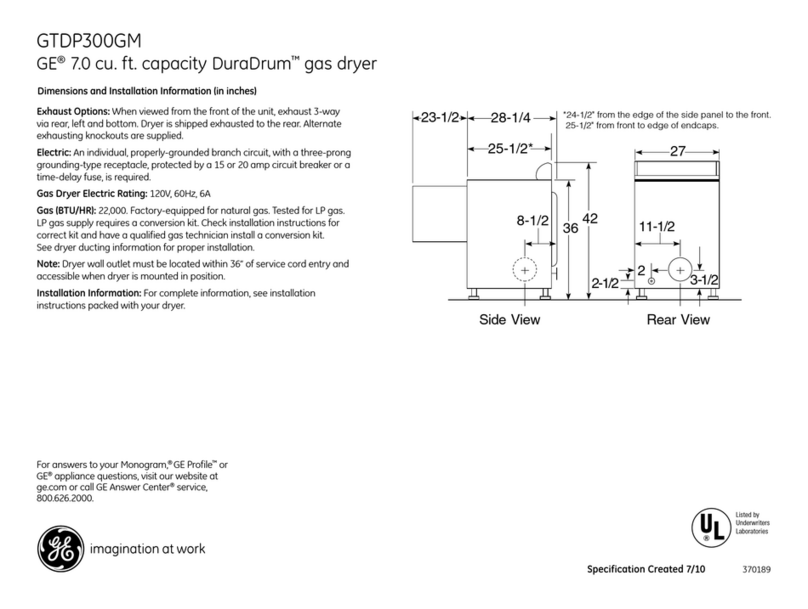 GE DuraDrum GTDP300GM Manual