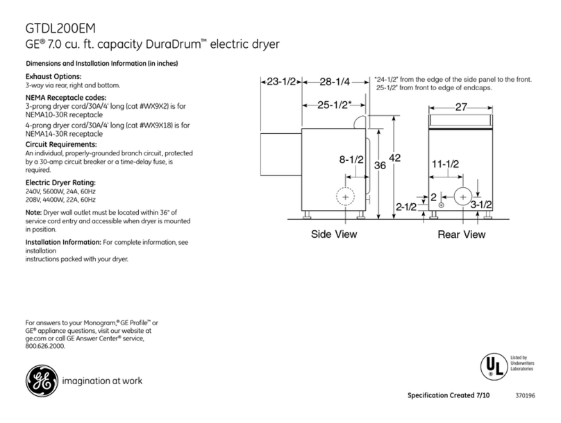 GE DuraDrum GTDL200EM Dimensions and installation information