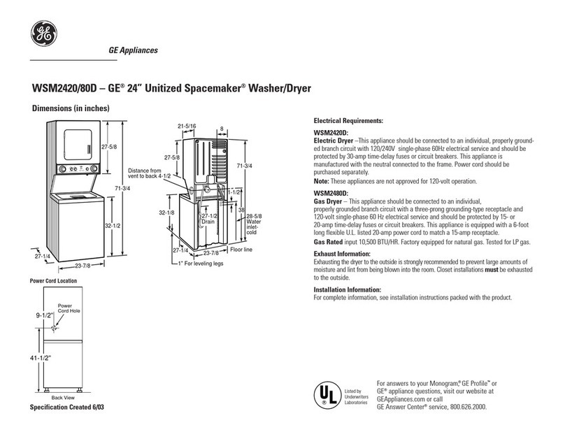GE Unitized Spacemaker WSM2420D User guide