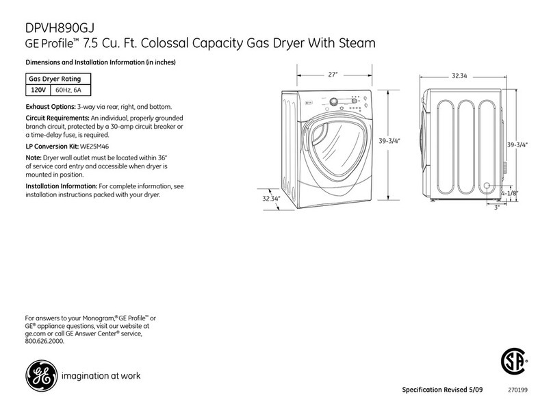 GE Profile DPVH890GJ Dimensions and installation information