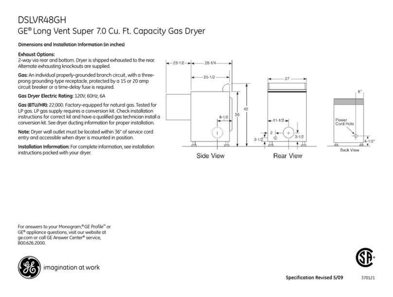 GE DLSR483EG Dimensions and installation information