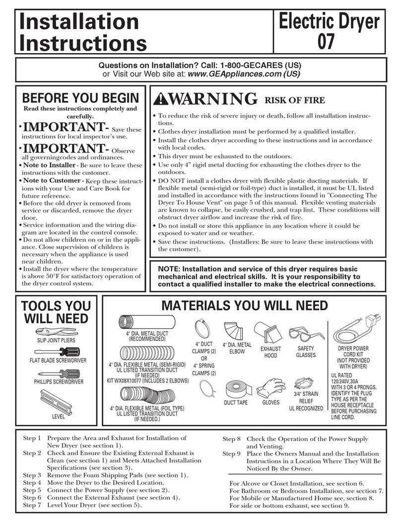 GE DuraDrum GTDL310EMWS installation instructions