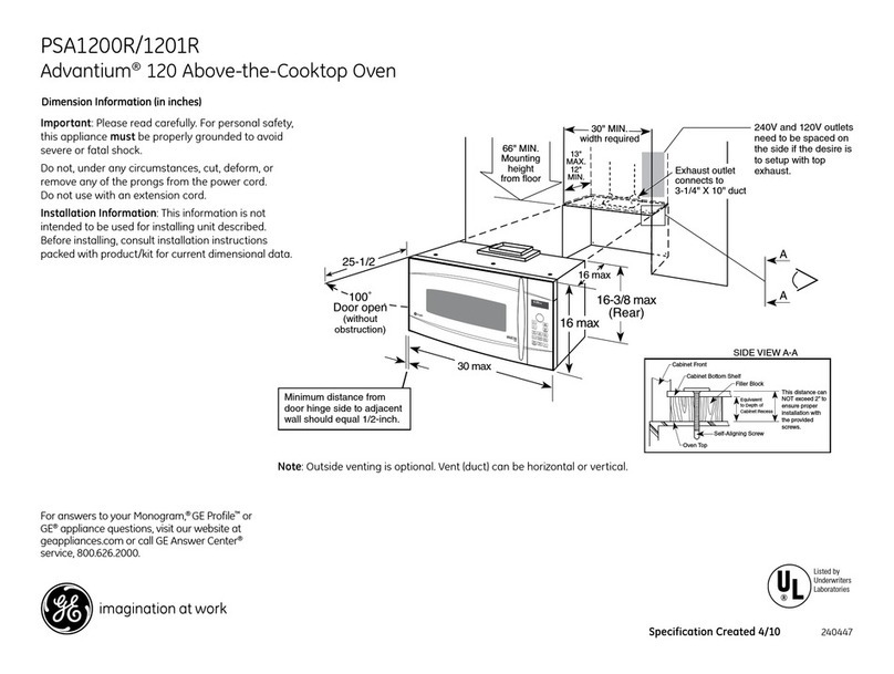 GE Cafe Advantium PSA1201RSS Dimensions and installation information