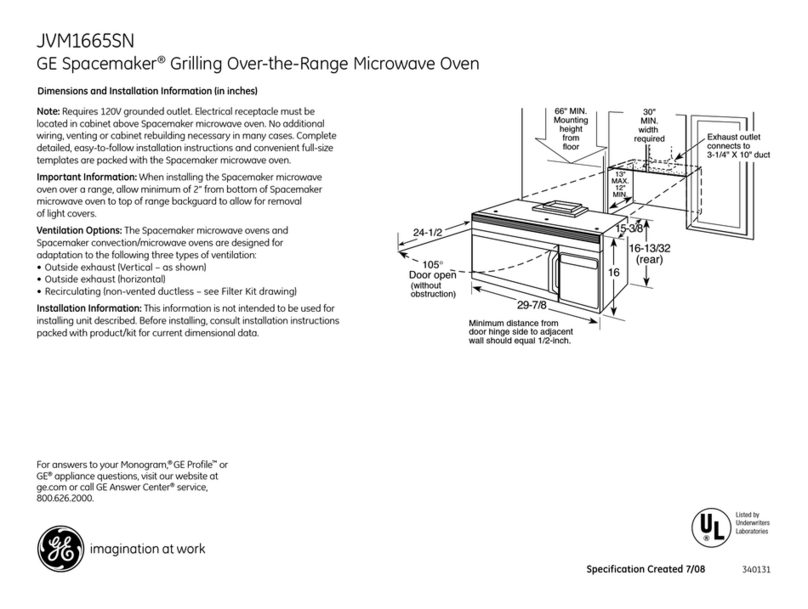 GE Spacemaker JVM1665SNSS Dimensions and installation information