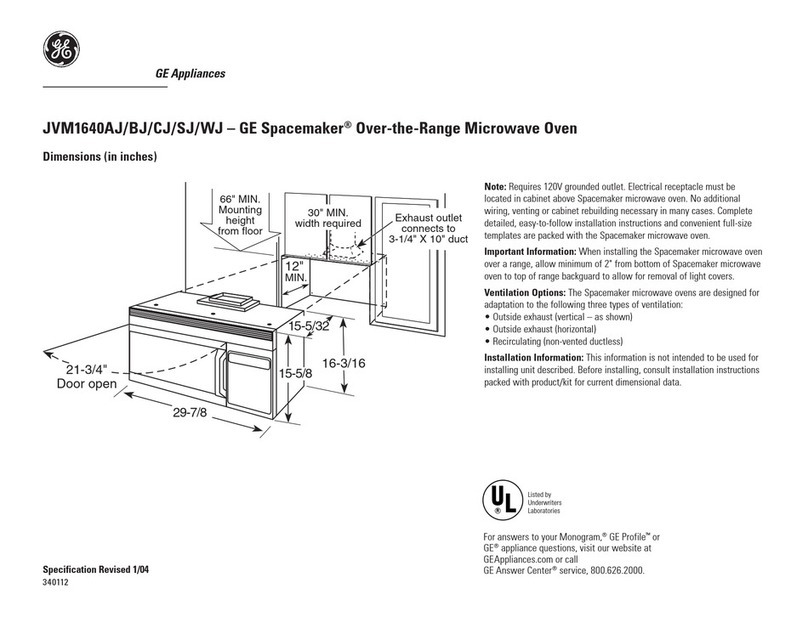 GE Spacemaker JVM1640CJ Dimensions and installation information