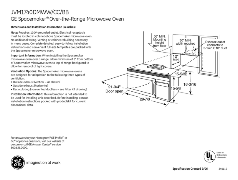 GE Spacemaker JVM1740DM Dimensions and installation information