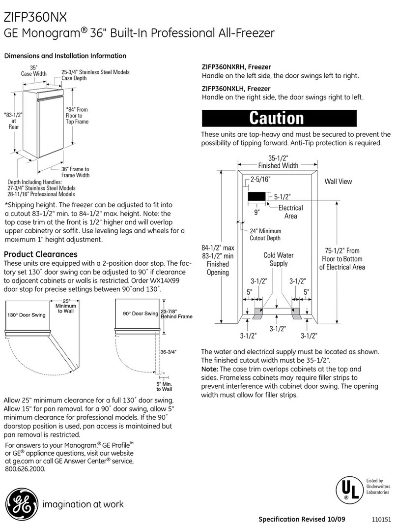 Monogram Monogram ZIFP360NXRH Dimensions and installation information Monogram Monogram ZIFP360NXRH Dimensions and installation information
